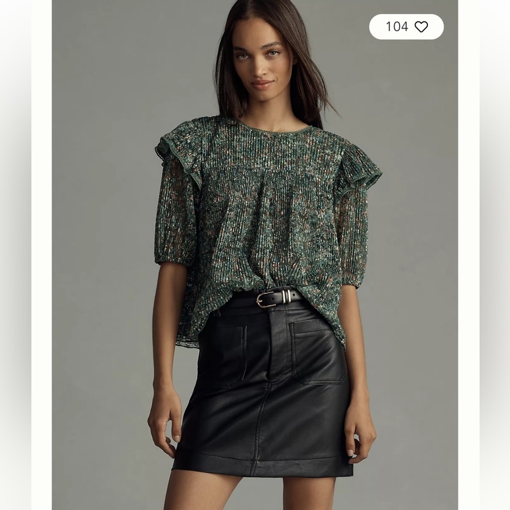 Anthropologie Porridge Pleated Floral Printed Lace Blouse Size L Romantic